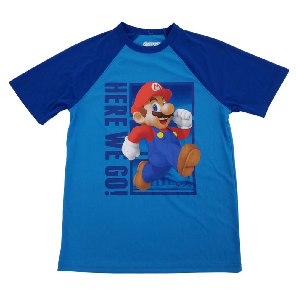 Super Mario Nintendo Boys Blue Raglan Graphic Tee Poly T-Shirt NWT